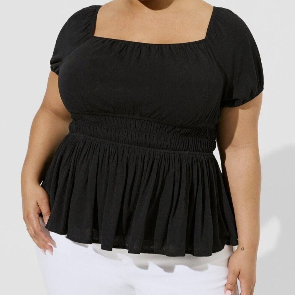 New Torrid Washable Crinkle Gauze Criss Cross Back Top Black size 3X